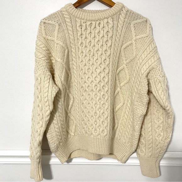 Aran Knit Sweaters - Vintage Aran Knit • irish pure new wool chunky cable knit cream sweater sz M